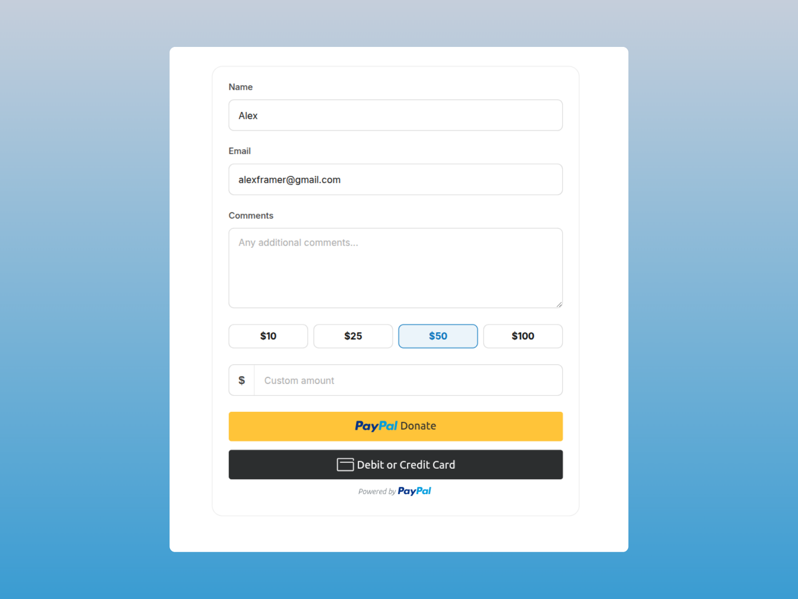 PayPal Donation Form: Free Forms Component by FRAME ESSENTIALS — Framer ...