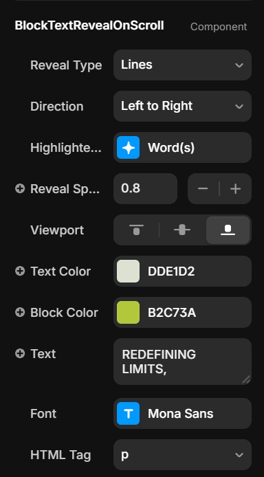 Control panel of Block Text Reveal