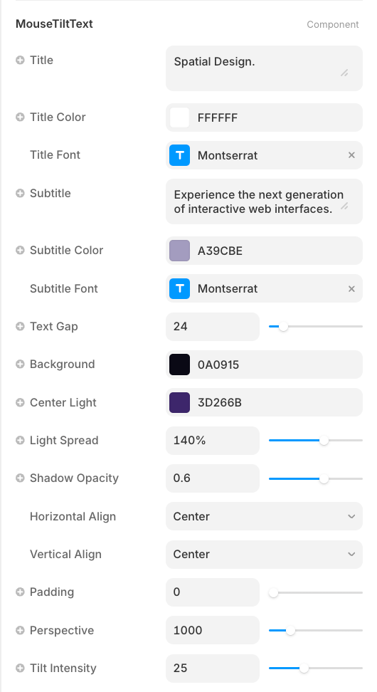 MouseTiltText Setting
