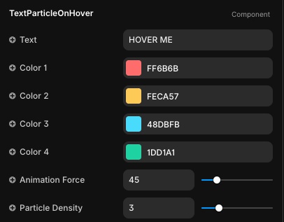 TextParticleOnHover Params