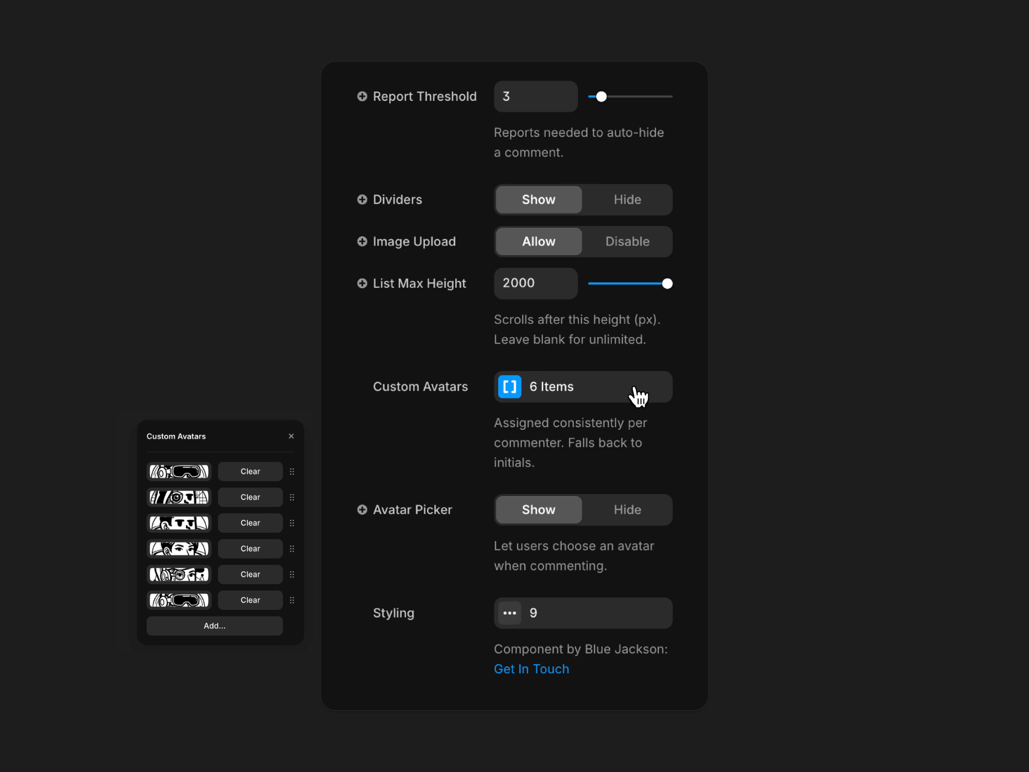 Choose custom avatars