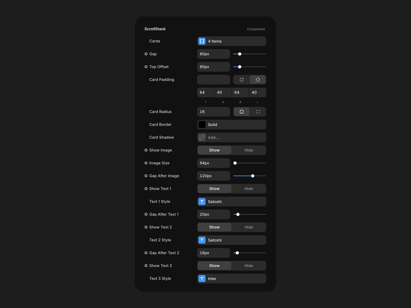 The general settings for the component