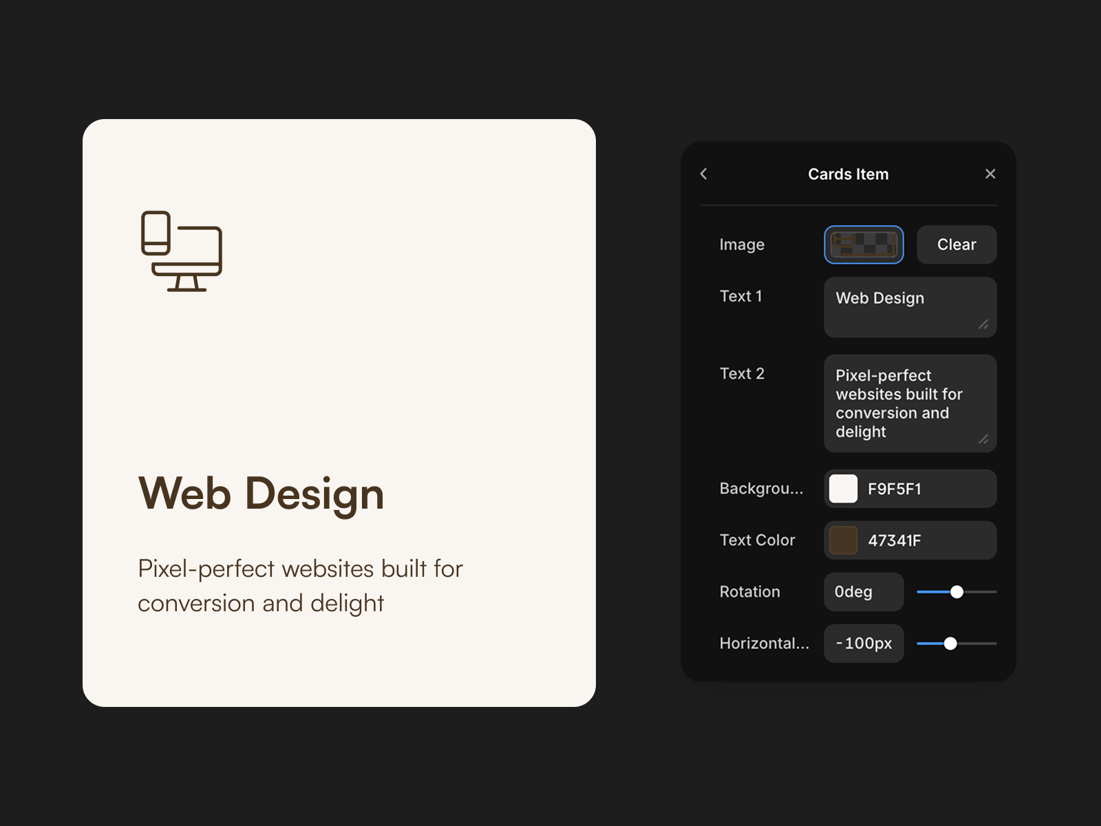 Individual card settings