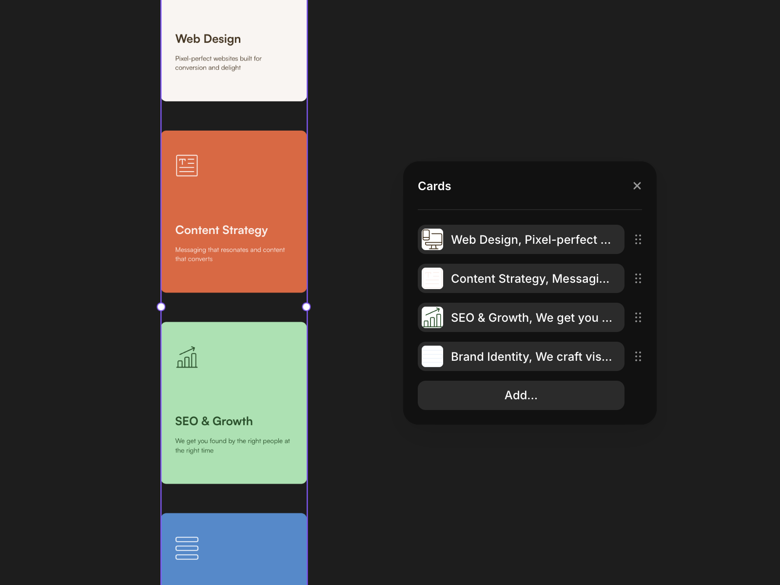 Cards can be reordered and deleted very easily
