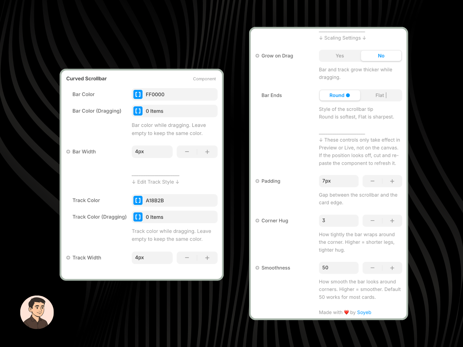 Curved Corner Scrollbar Controllers