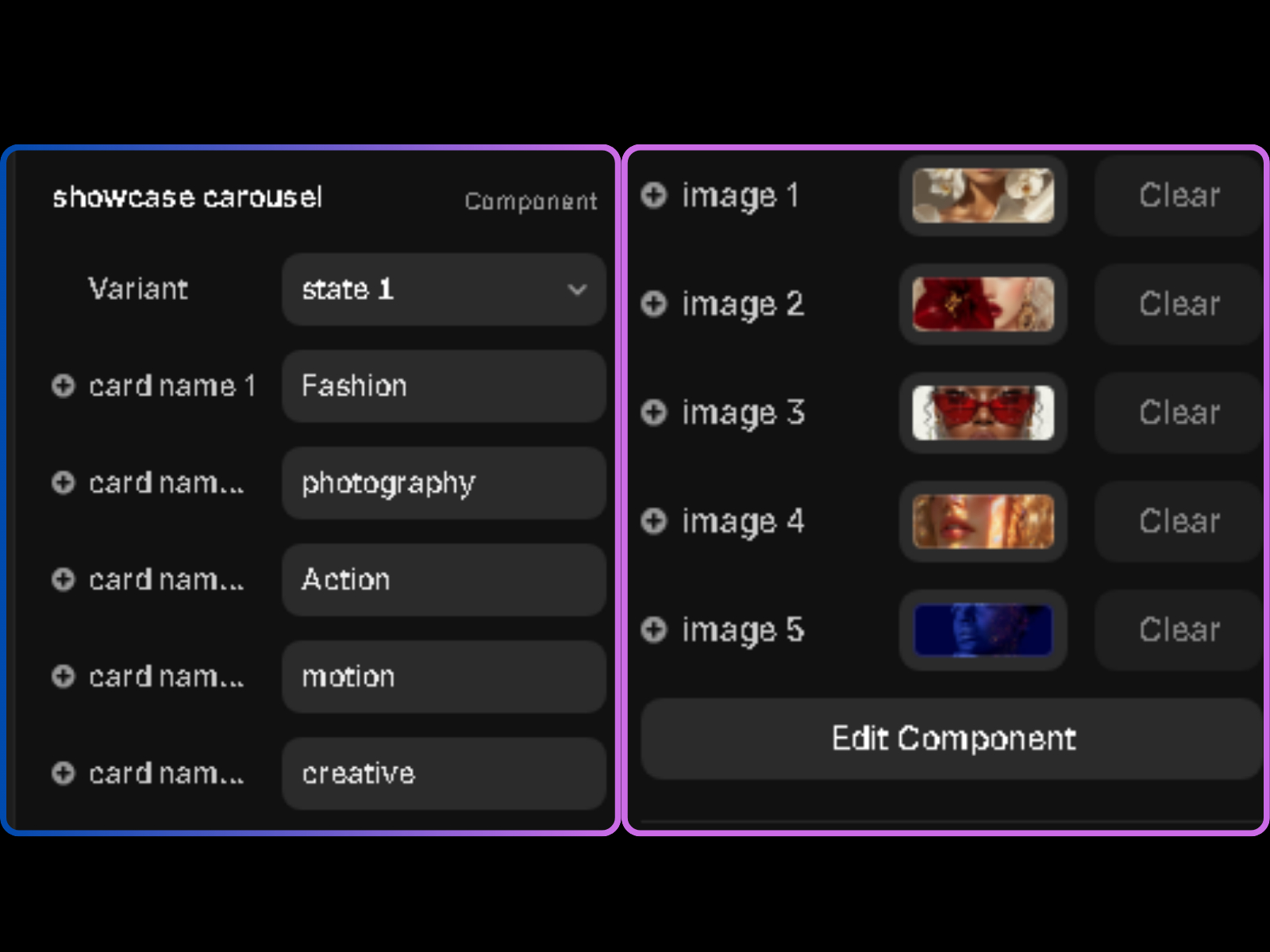 component control panel