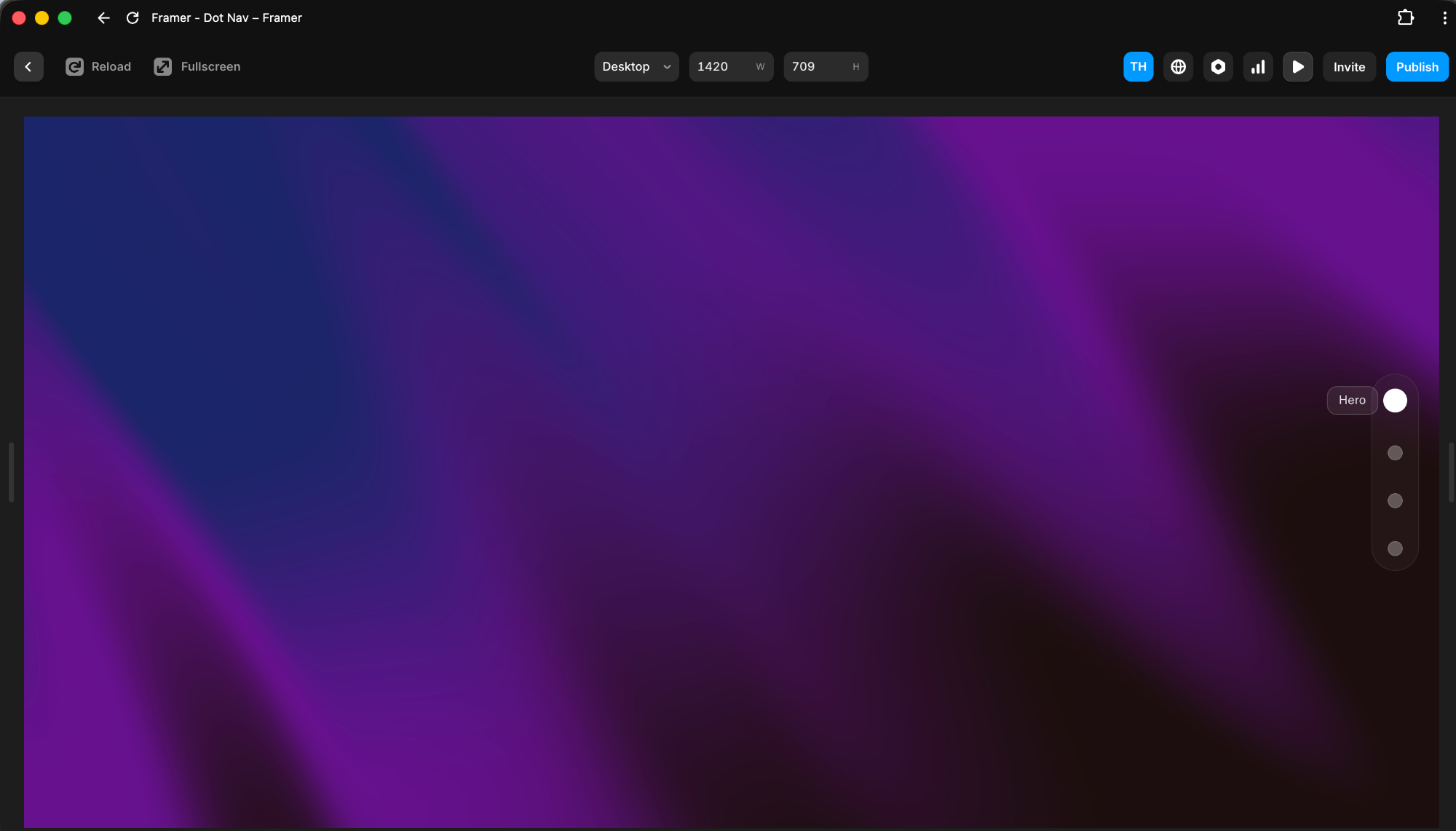 Preview of the Section Dot Navbar in the Framer Canvas