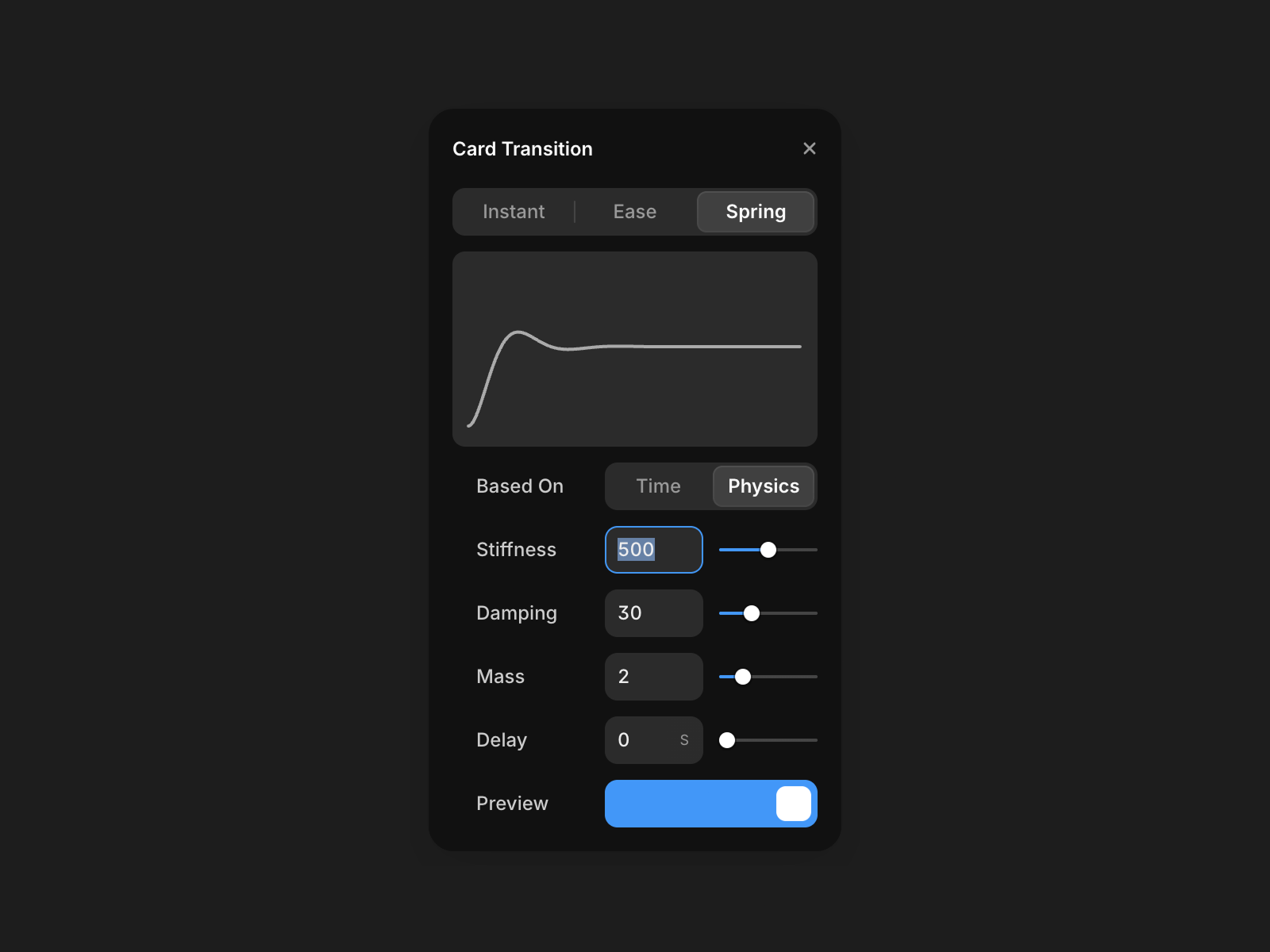 The card animation settings