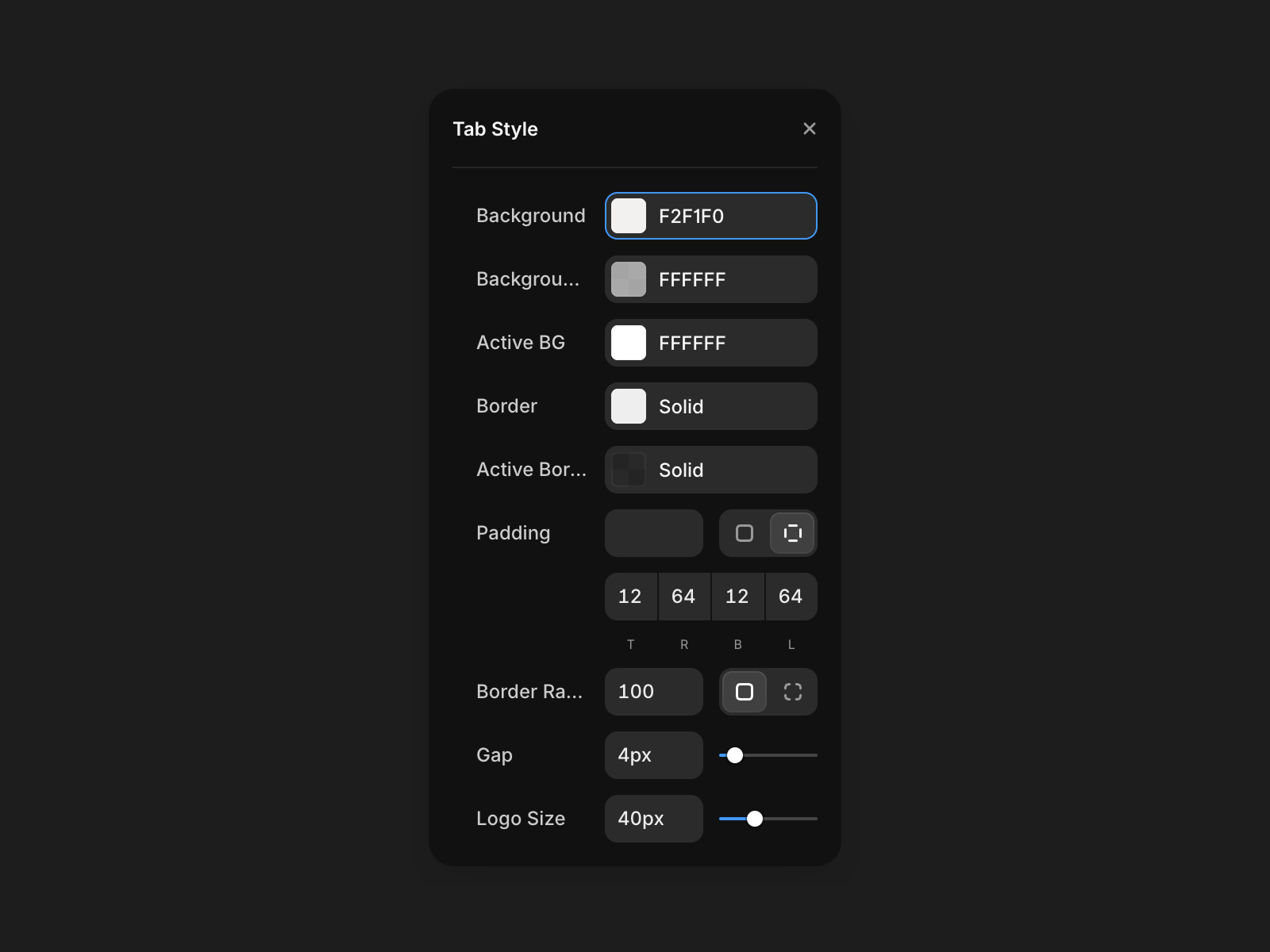 Tab style settings