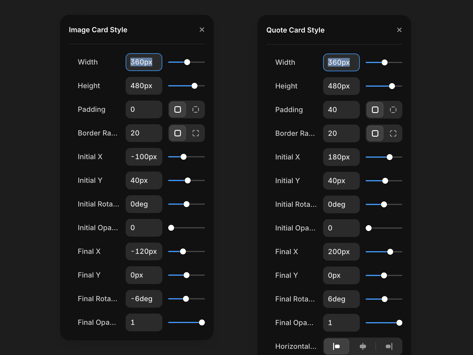 The image and quote cards can be styled individually