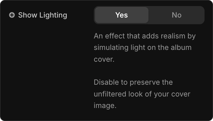 Screenshot showing where to toggle lighting effects on the album cover