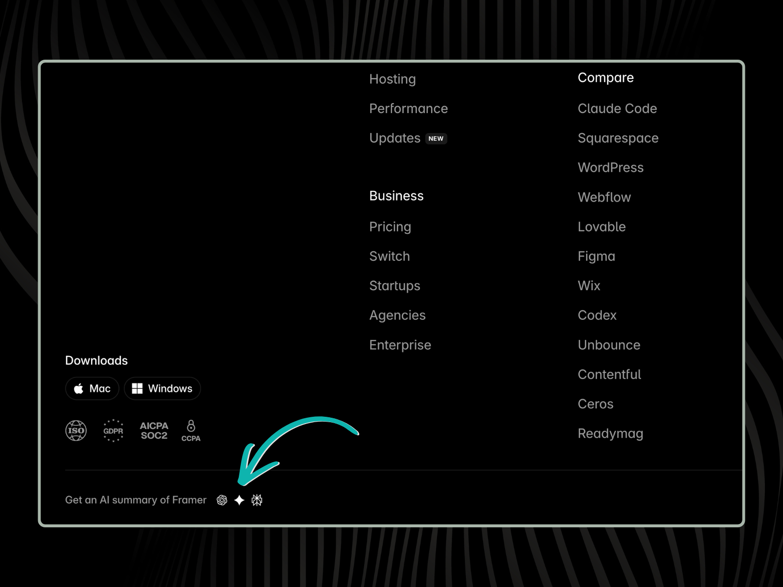 Framer website footer