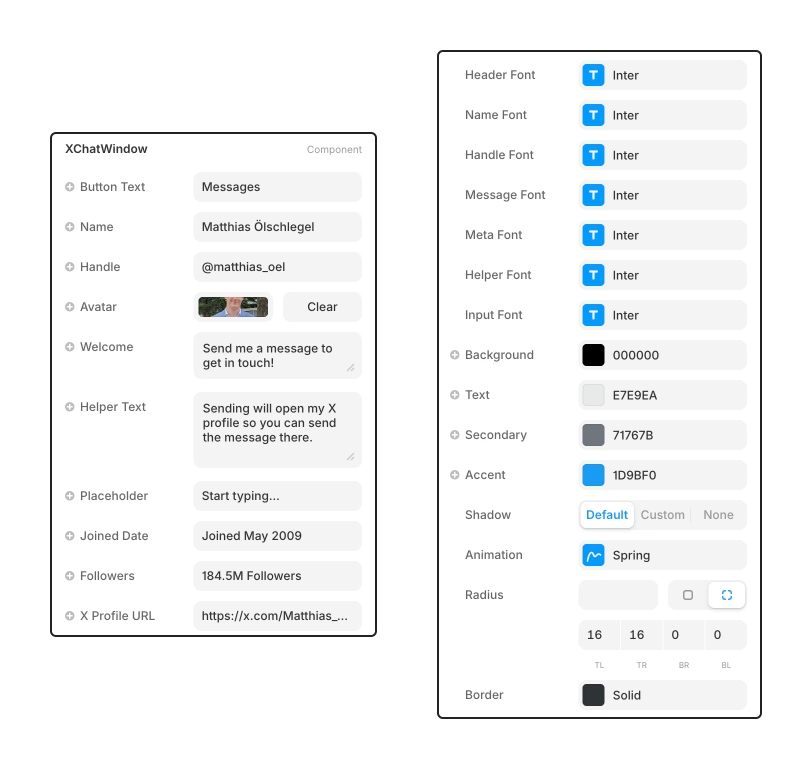 X Chat Window Property Controls