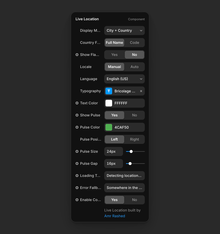 Image showing the overrides property options for the component