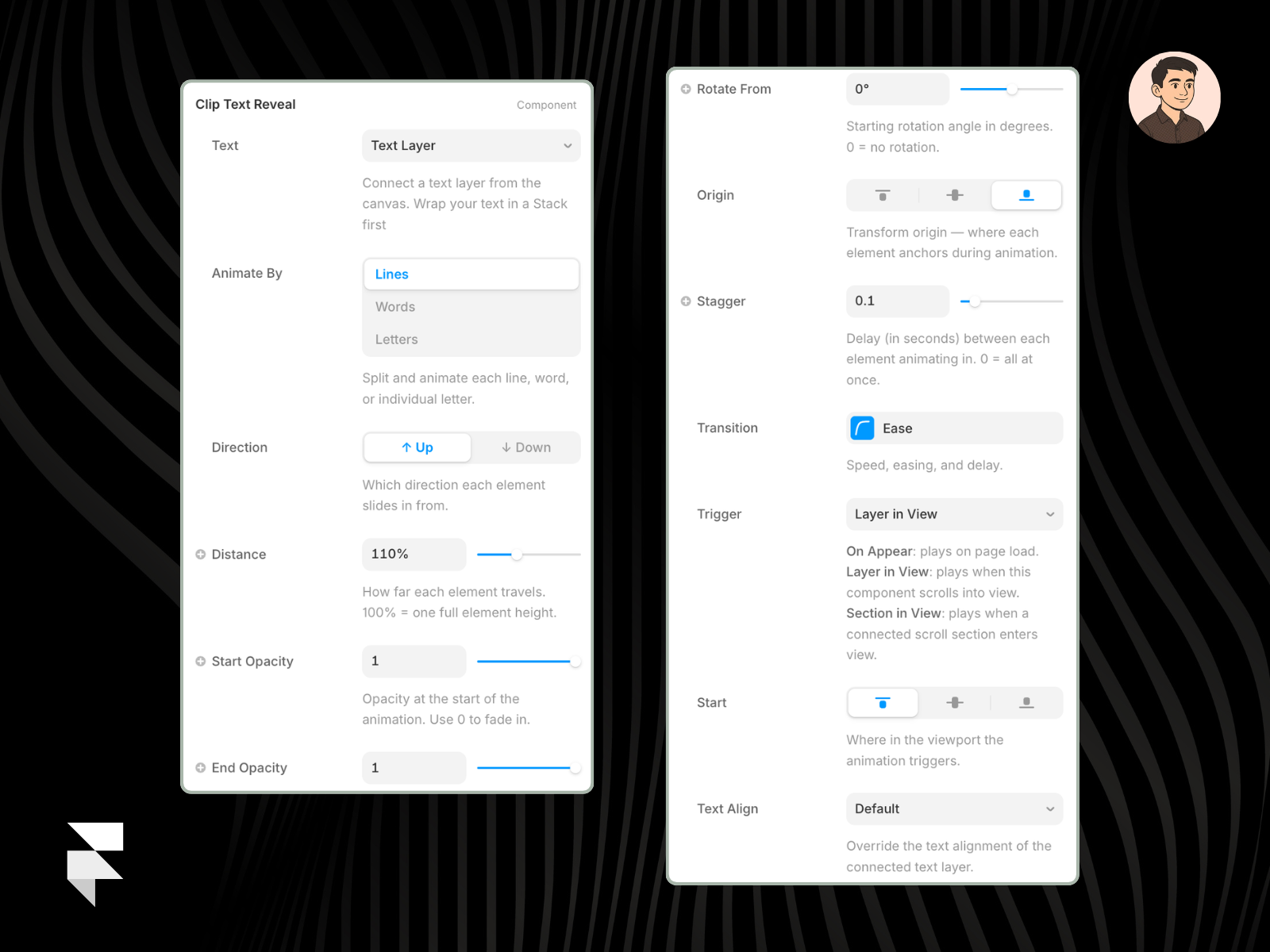clip text effect framer controls