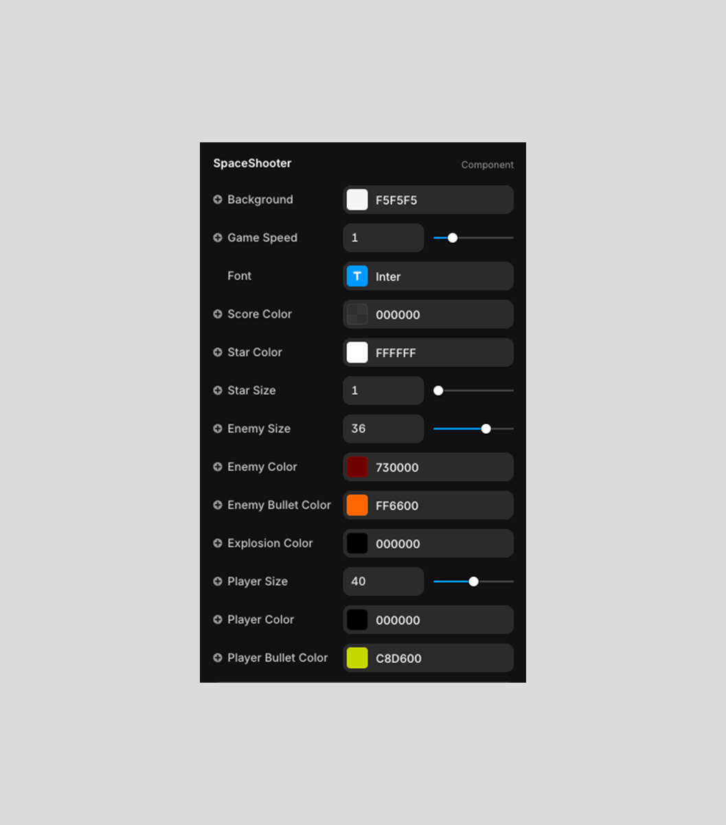 Space Shooter component property controls