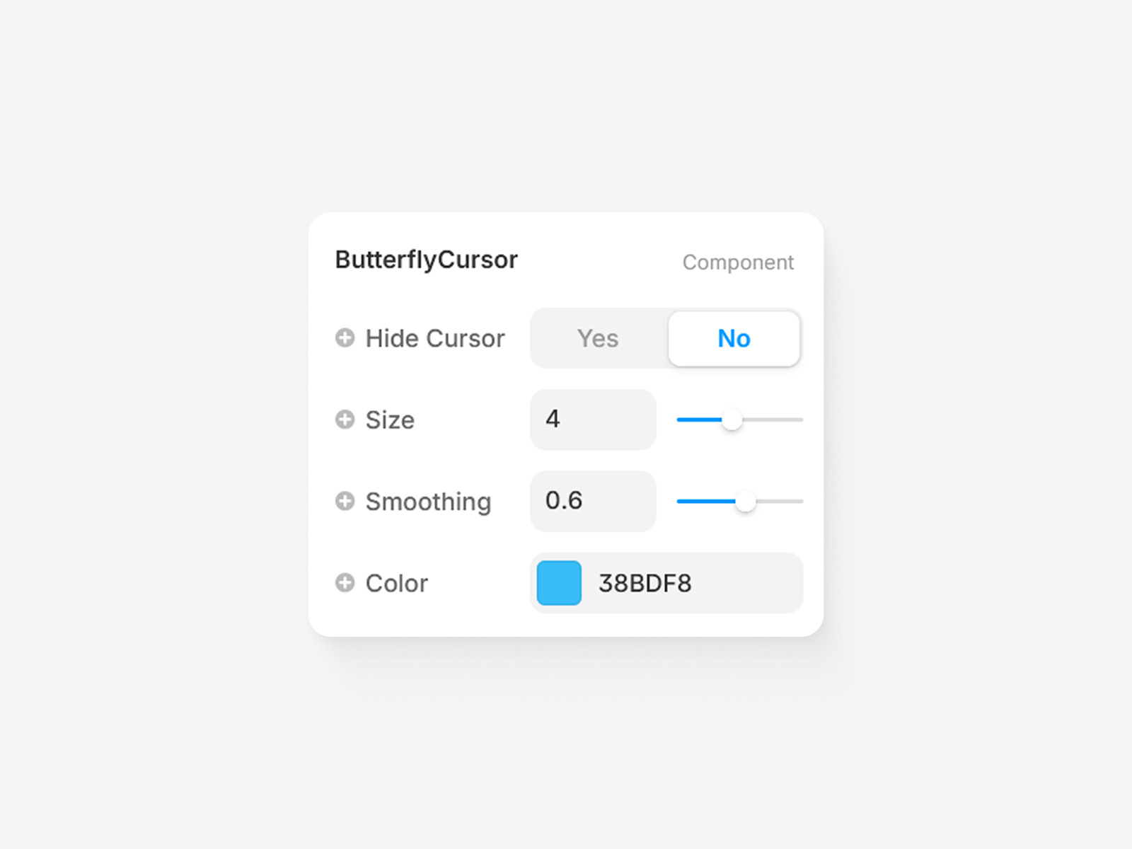 Butterfly Cursor Property Controls
