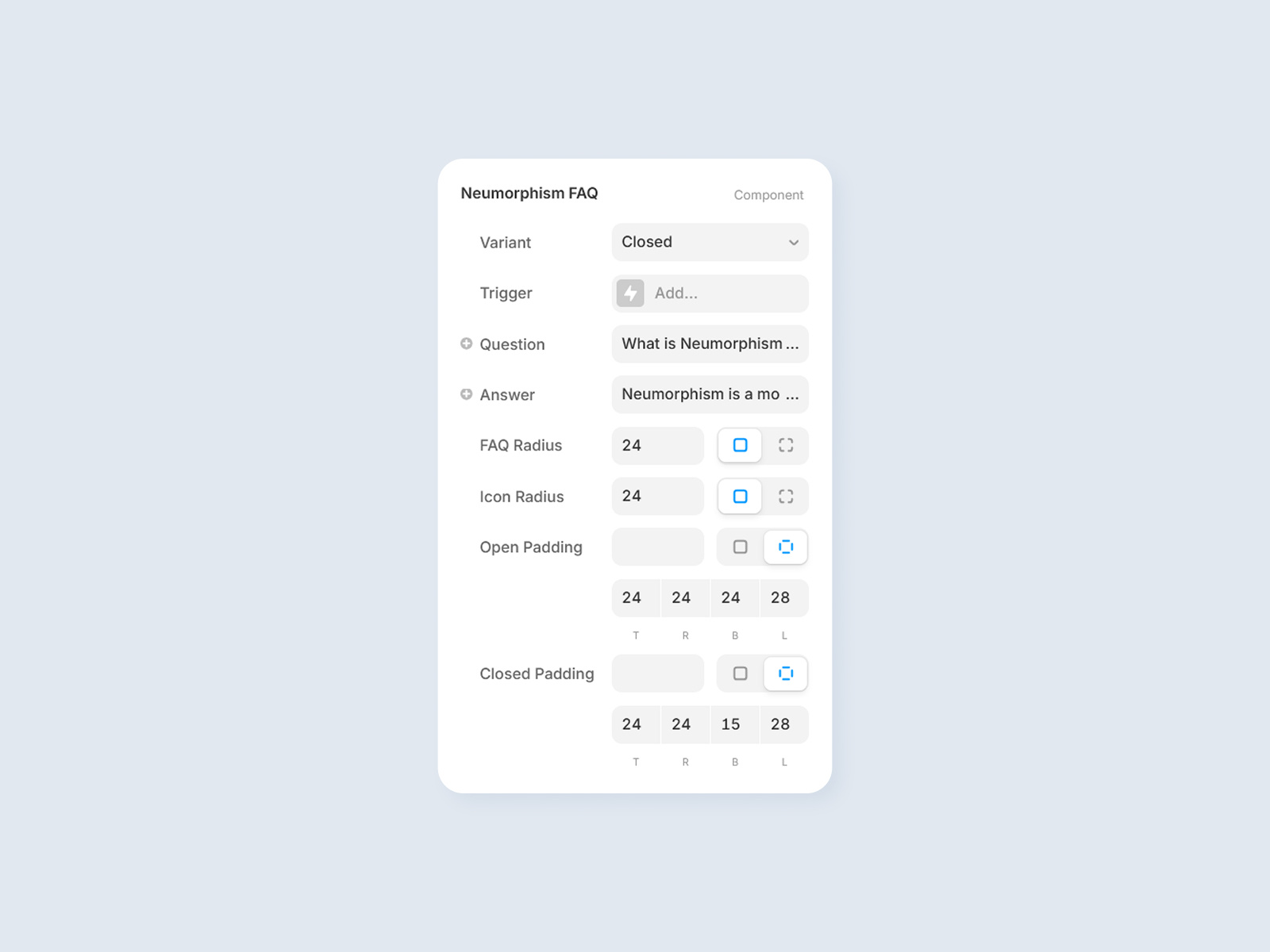 Neumorphism FAQ Property Controls