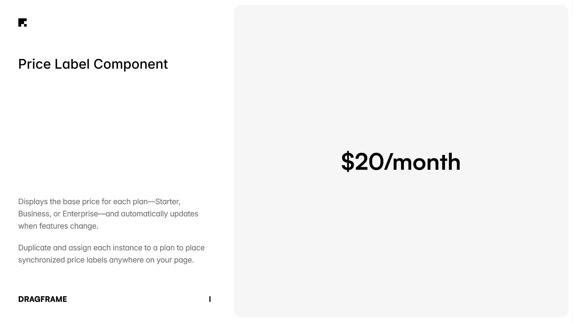 Price labels automatically update when features change, even when placed in different sections of the page.