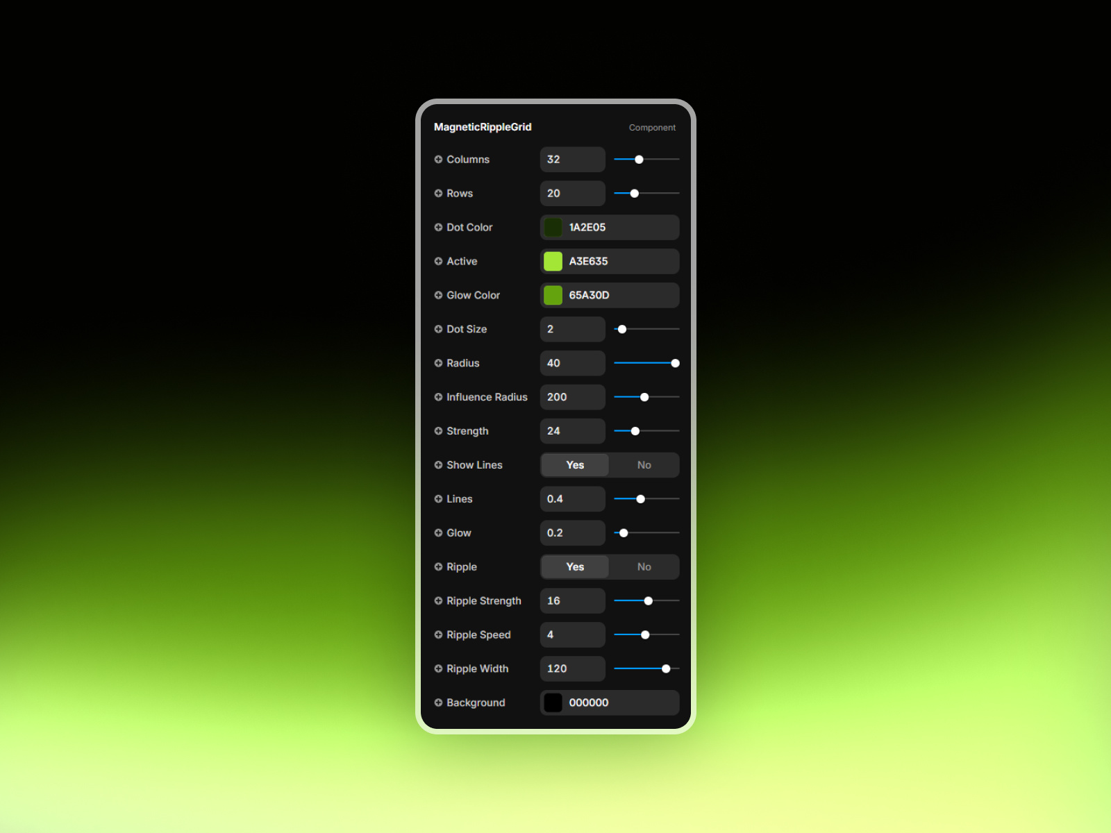 Magnetic Ripple Grid Property Controls
