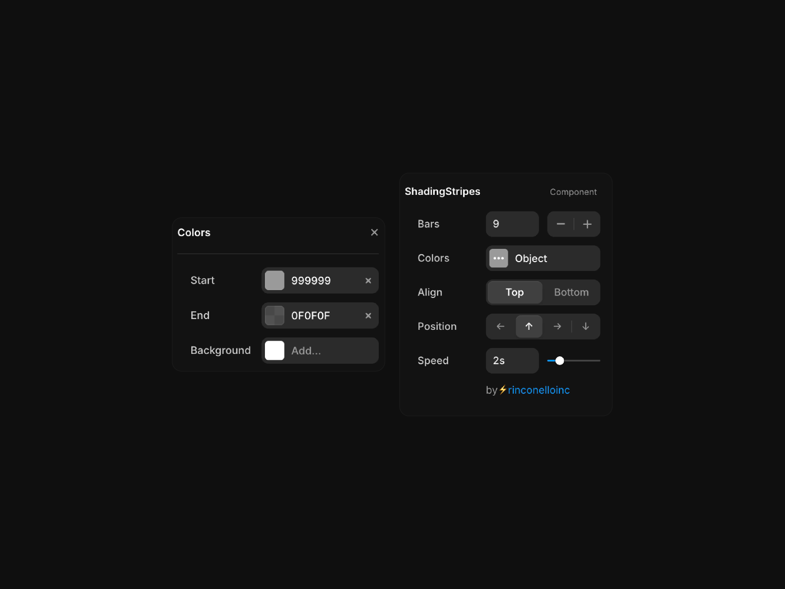 Properties and options to customize the gradient bars Framer Component