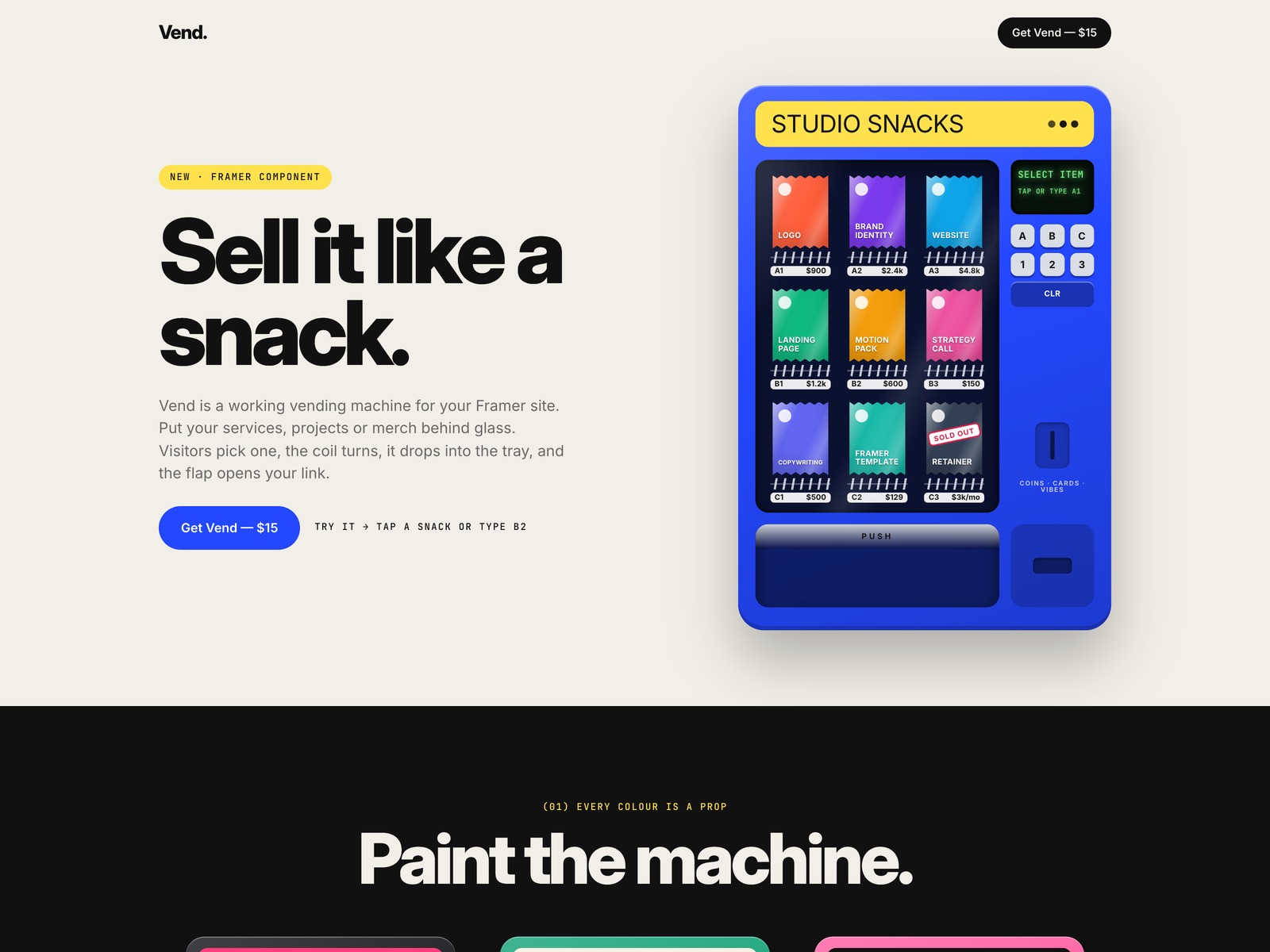 Vend — Component for Framer