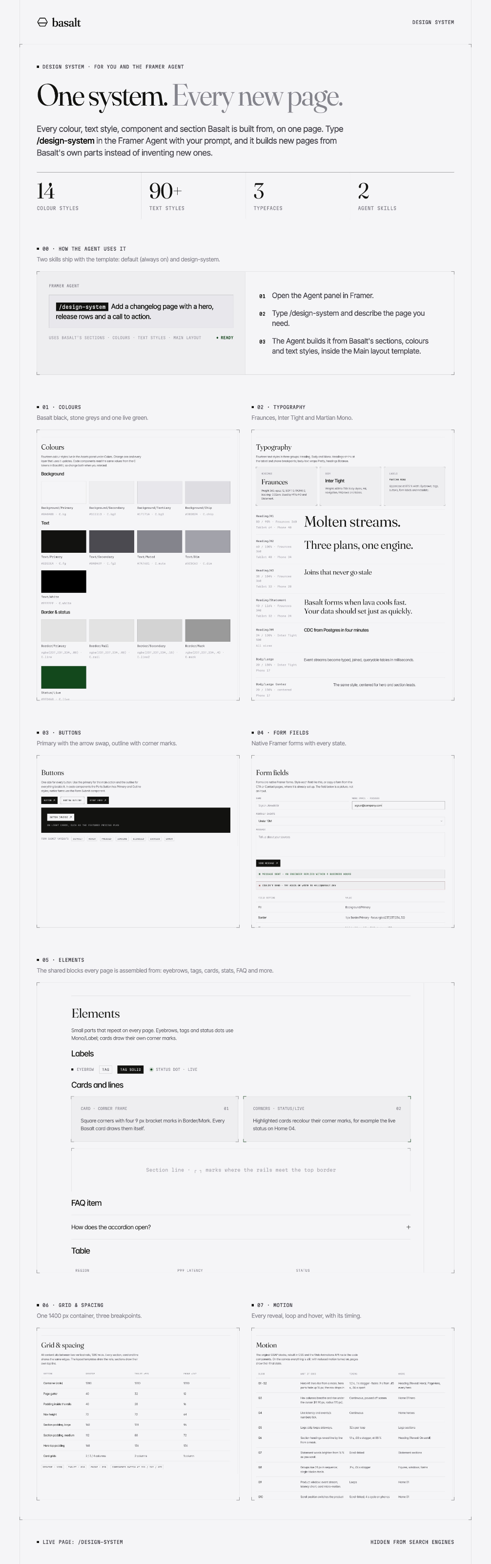 Basalt design system and how the Framer Agent uses it