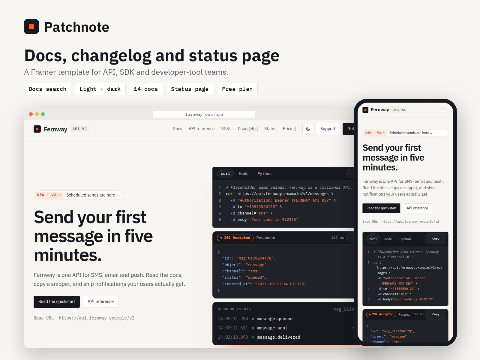 Patchnote — Website Template for Framer