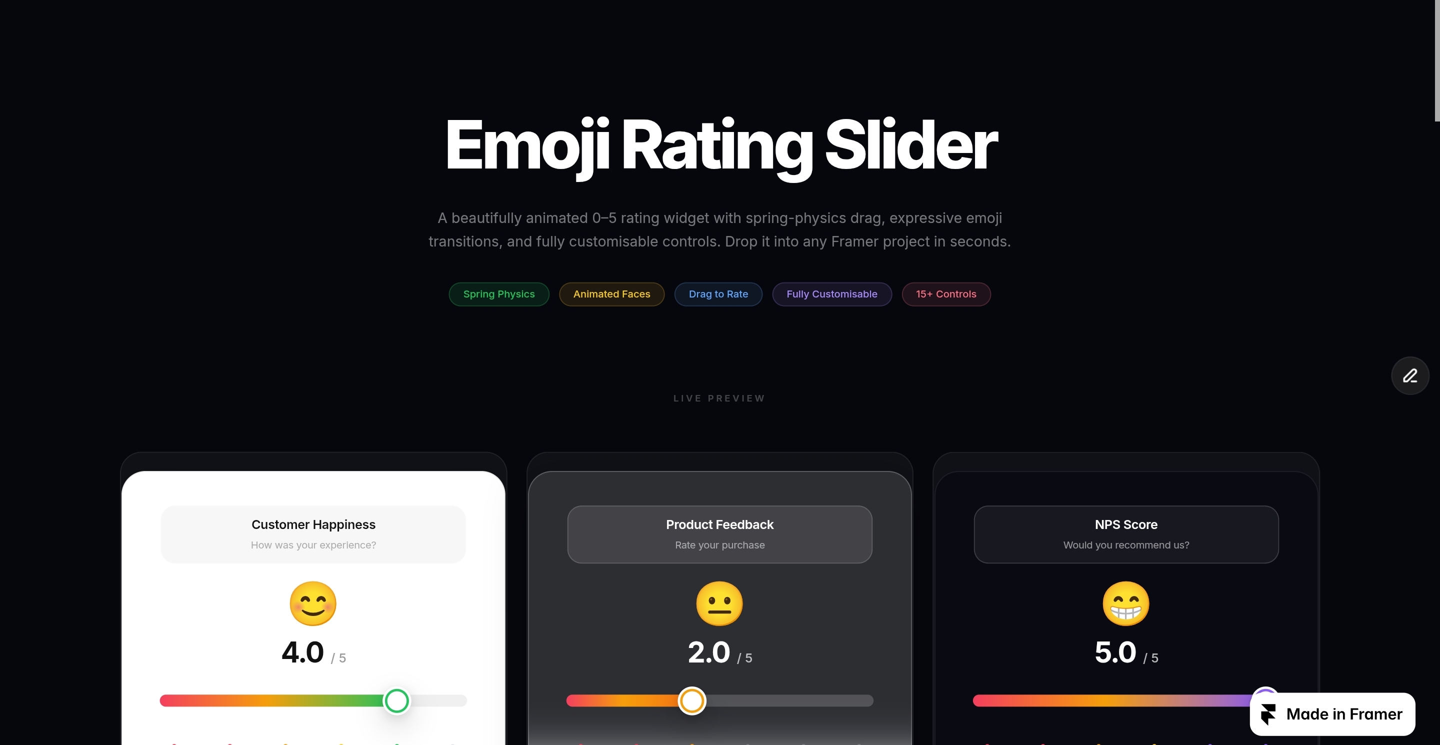 Emoji Rating Slider: Premium Layout Component by mohd shoaib — Framer ...