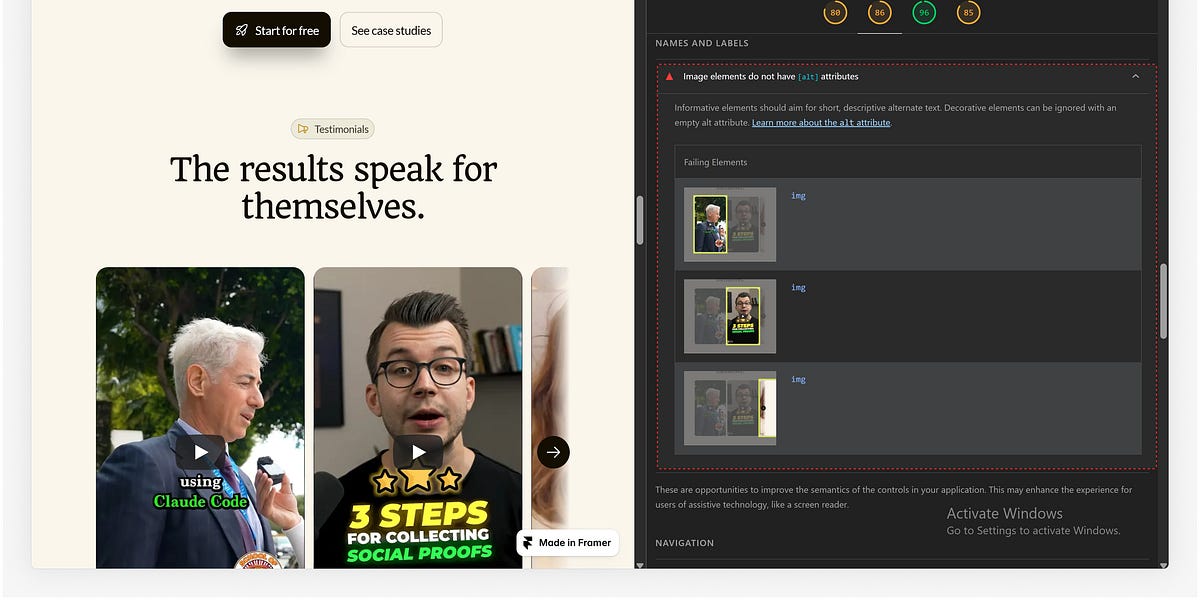 How I fixed the YouTube thumbnail "Alt Text" bug in Framer and up-ed my Lighthouse scores!