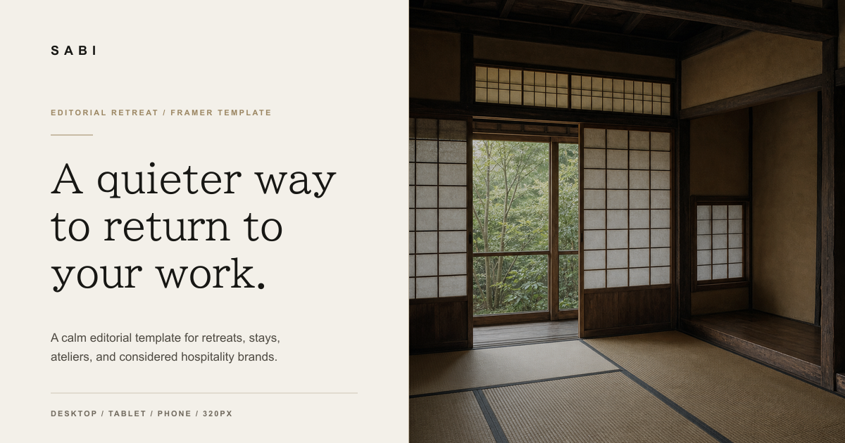 SABI — Editorial Retreat Framer Template