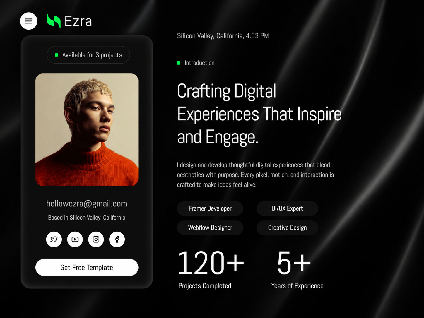 Ezra: Free Portfolio Website Template by Framerbucket