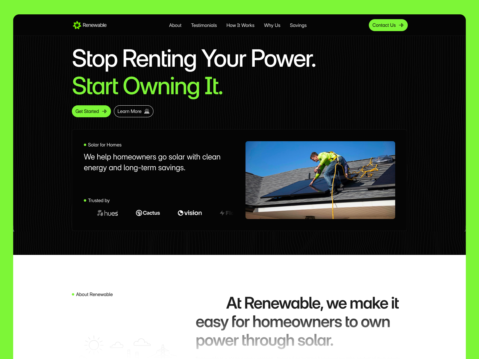 Renewable: Free Landing Page Website Template by Shah Rukh Qureshi