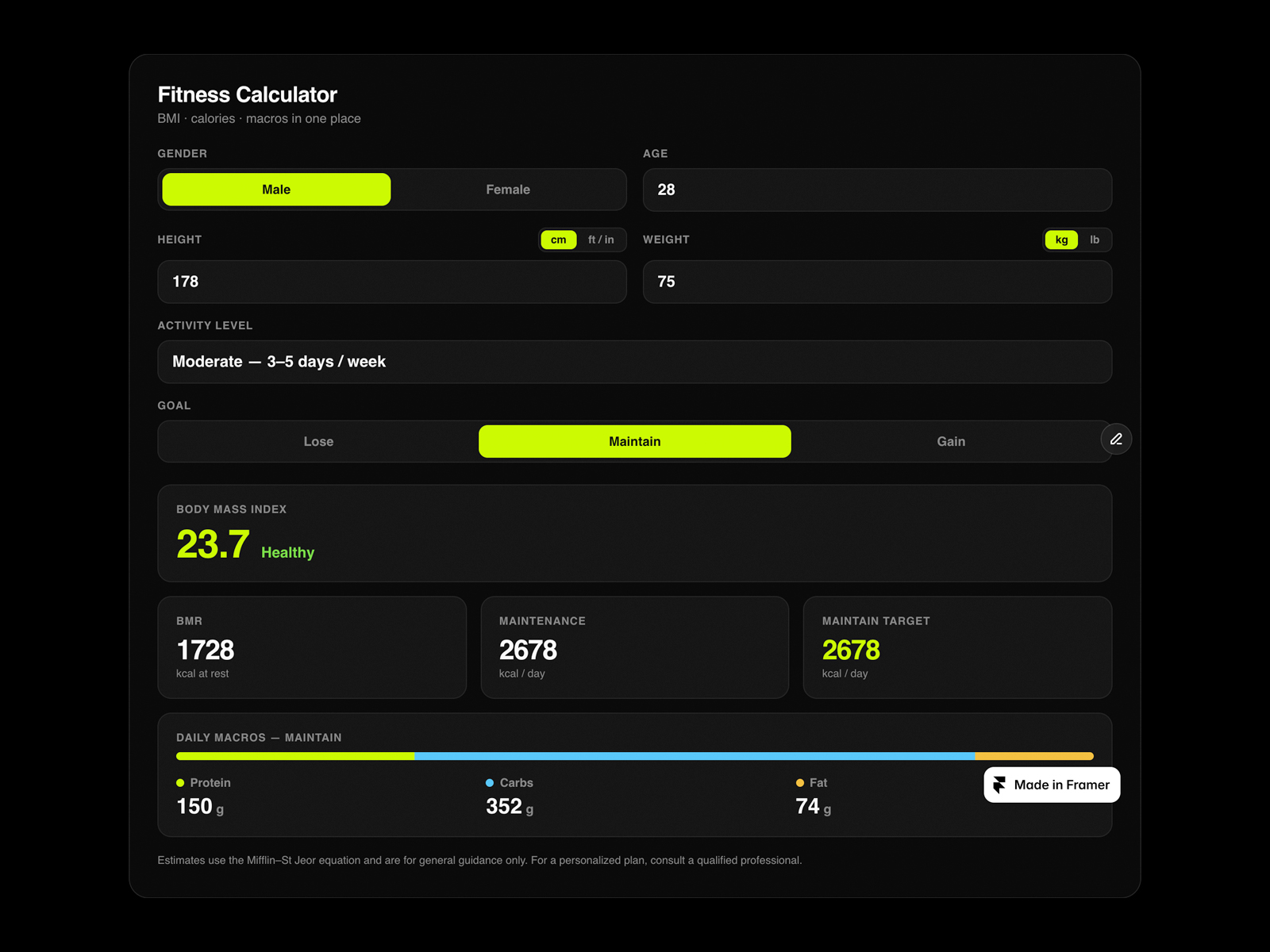 Fitness Calculator: Premium Utilities Component by Nirav Jivani