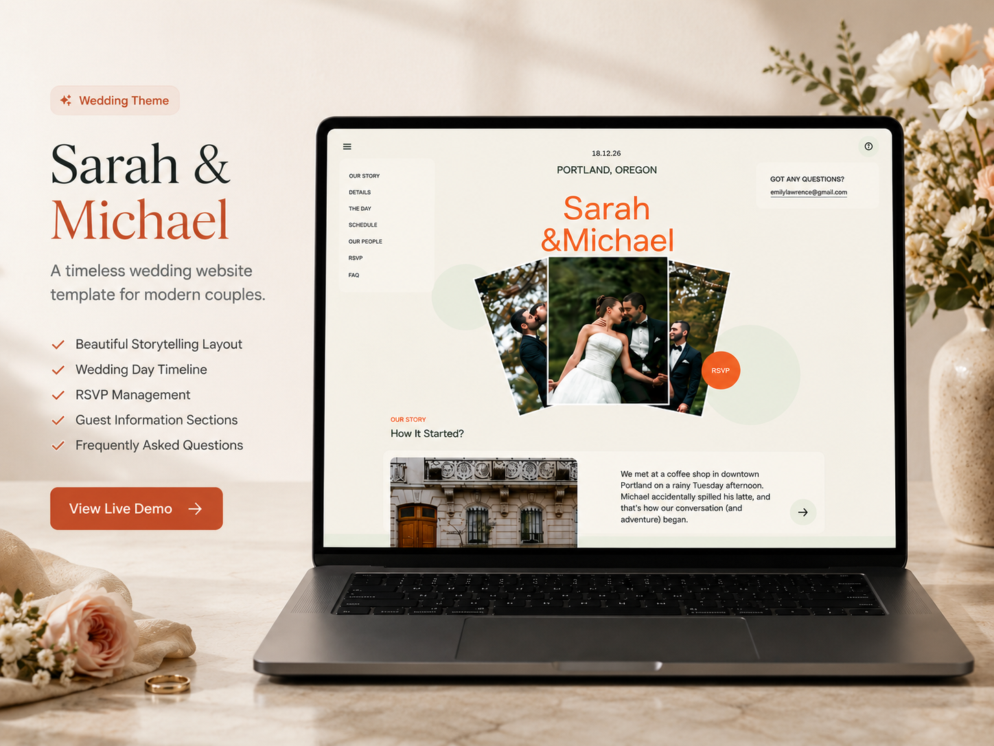 Sarah & Michael: Free Wedding Website Template by EvolveHub
