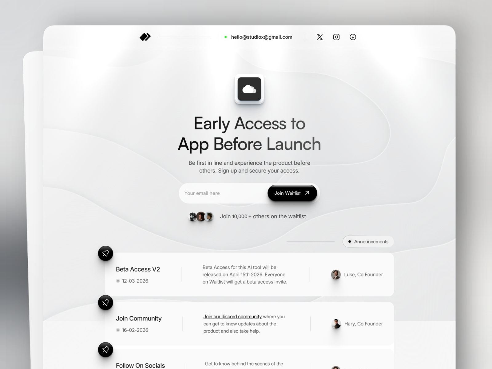 Waitlisto: Free Startup Website Template by TemplateX