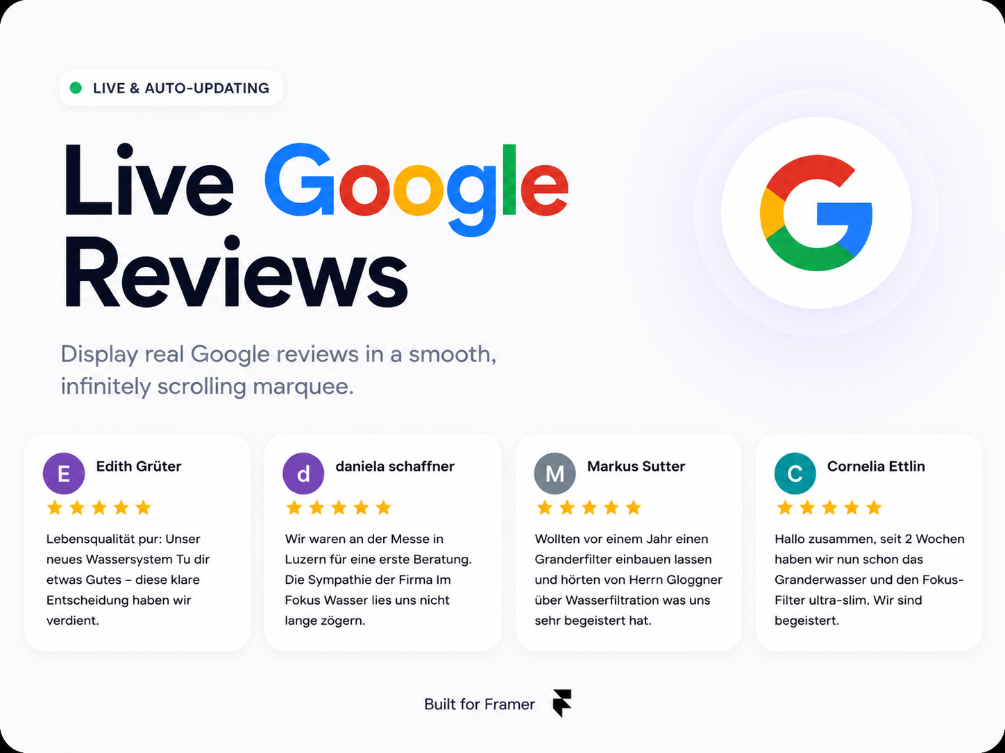 Google Reviews Live: Premium Data Component by d8d GmbH