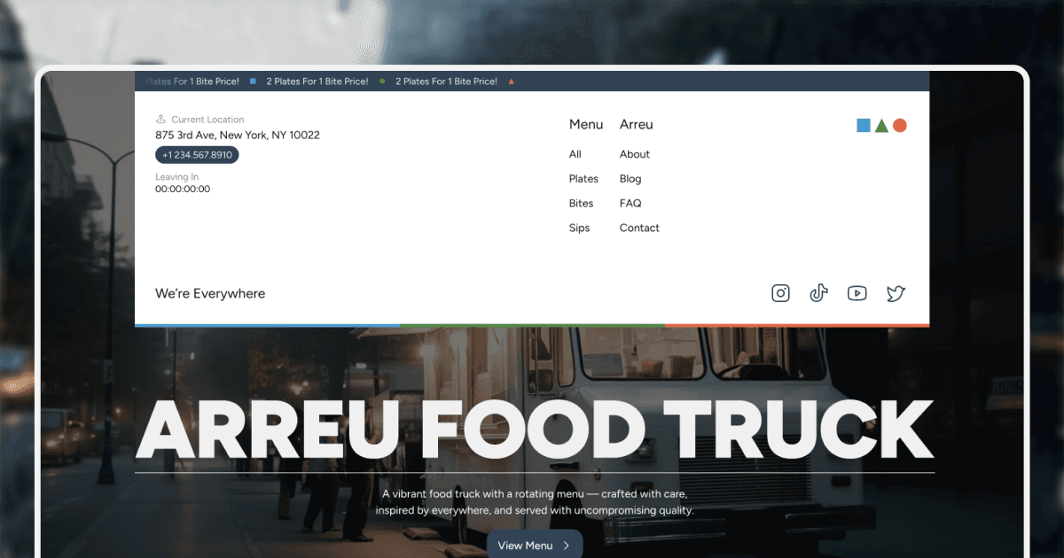 Arreu - Free Food Truck Rotating Menu Template For Framer