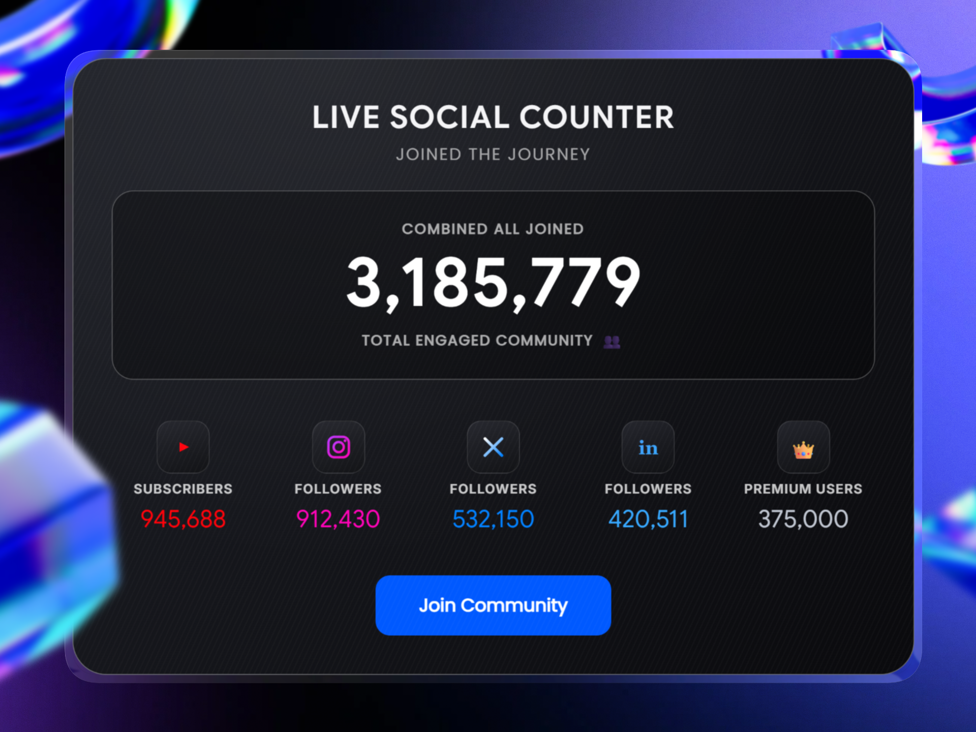 Live Social Growth: Premium Data Component by Pixfort UI