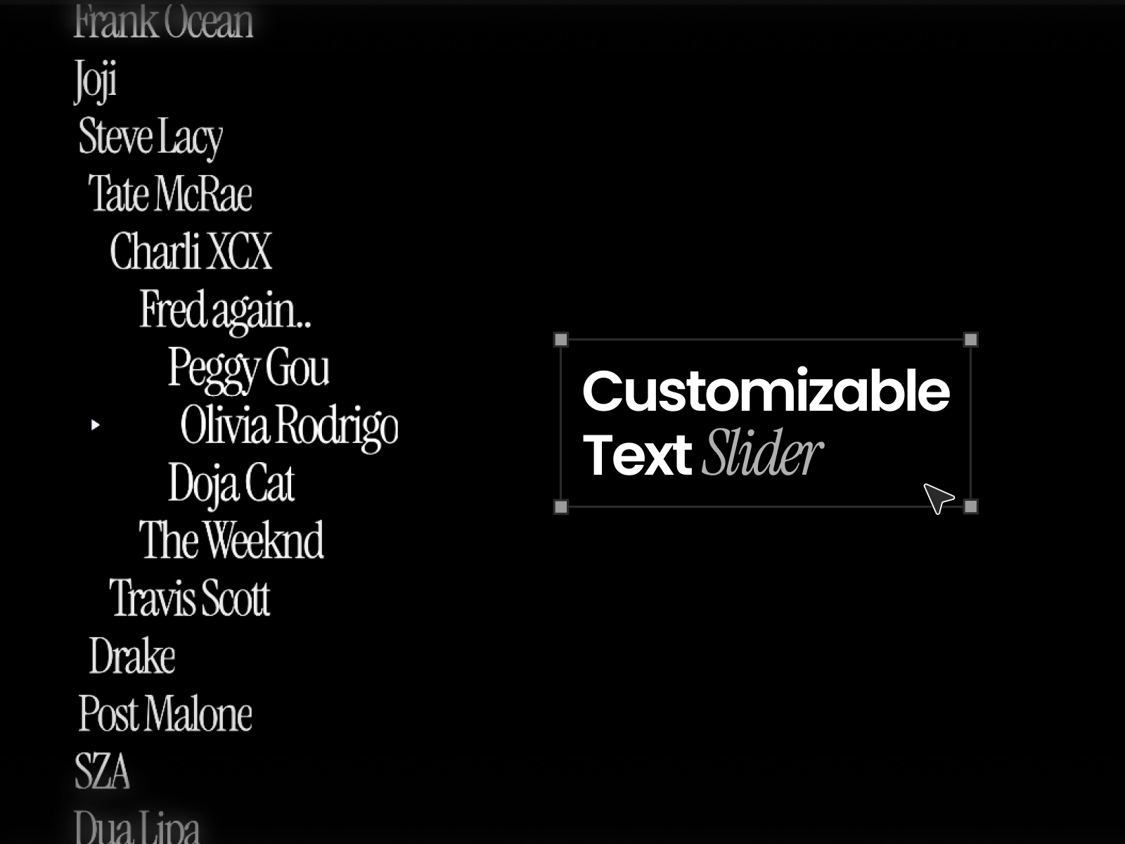 Kinetic Text Slider: Free Typography Component by FrameSpace