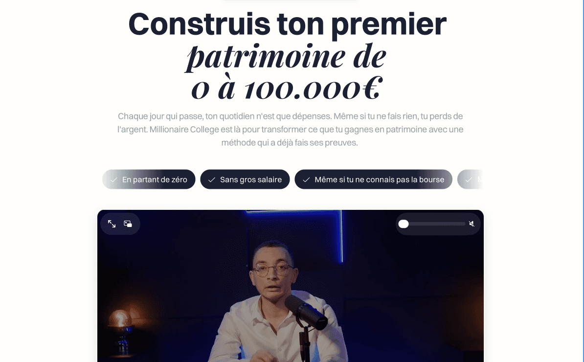 Millionnaire College - Construis ton premier patrimoine de 0 à 100.000€