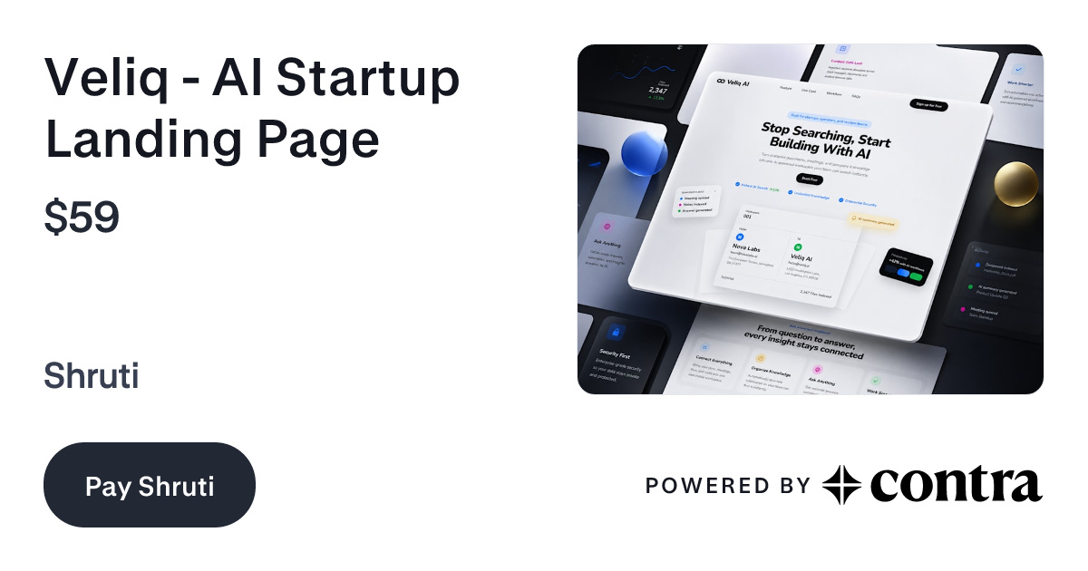 Veliq - AI Startup Landing Page by Shruti  