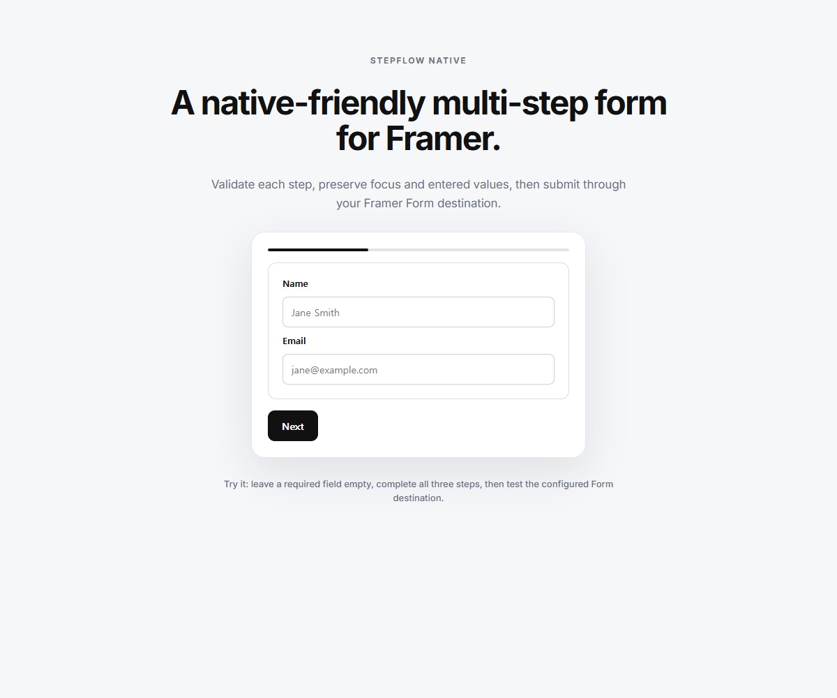 StepFlow Native — Component for Framer