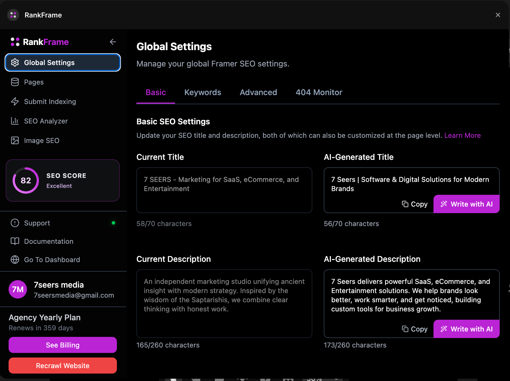 Global SEO Settings and Meta Tags