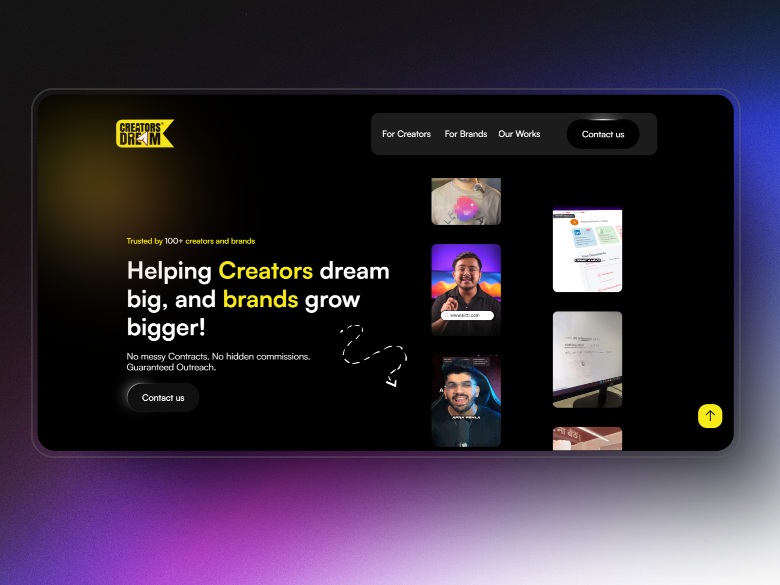 Creatorsdream website homepage built with Framer