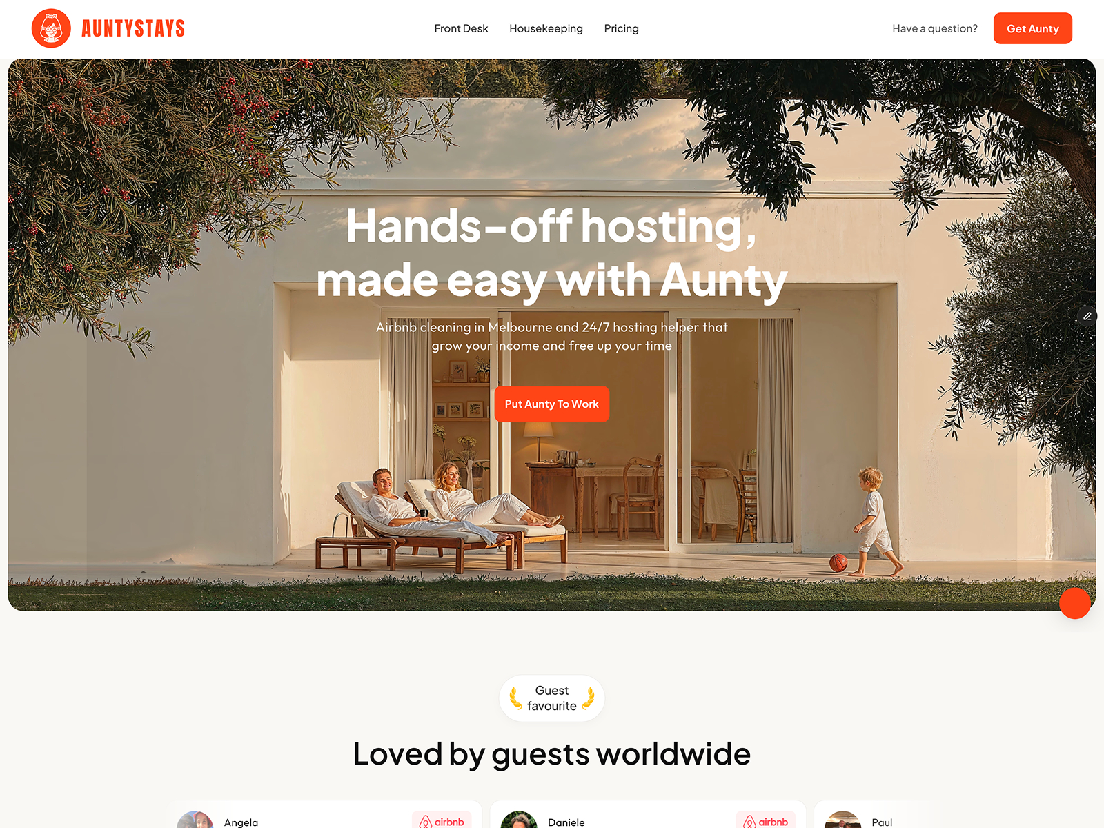 Aunty Stays website homepage built with Framer