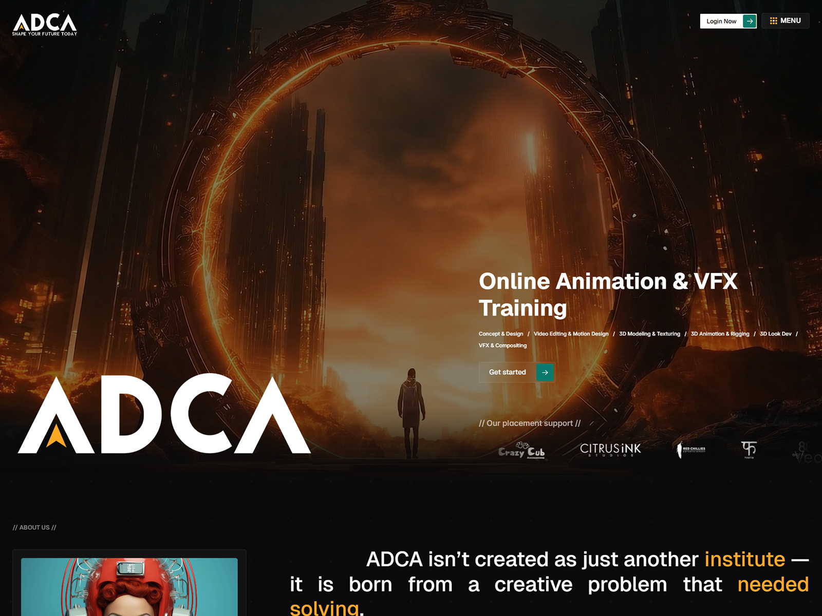 ADCA Online website homepage built with Framer