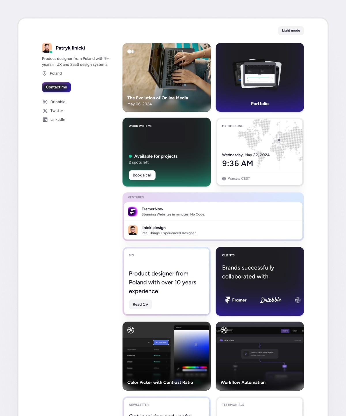 作品集网站设计灵感，作品集、落地页 Framer 网站模板详情图 1