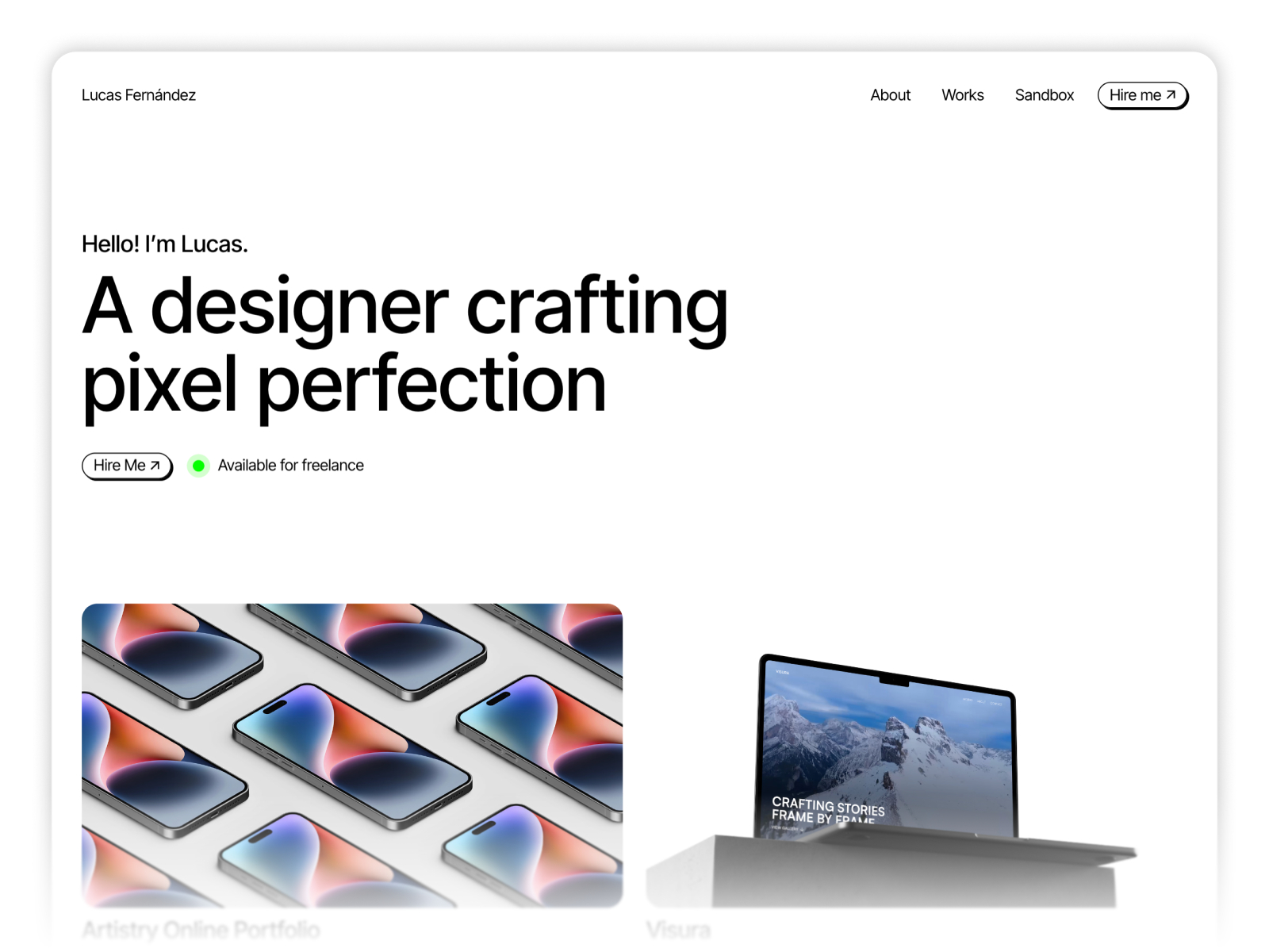 黑白极简专业作品集网站设计灵感，作品集 Framer 网站模板详情图 1