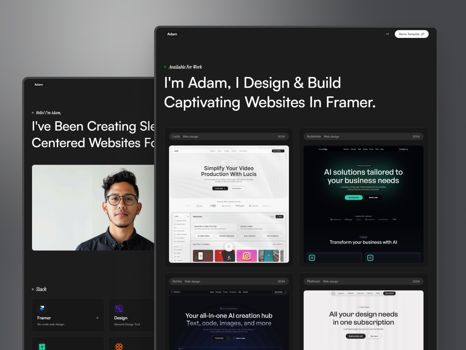 极简动效作品集网站设计灵感，设计工作室、作品集 Framer 网站模板详情图 4